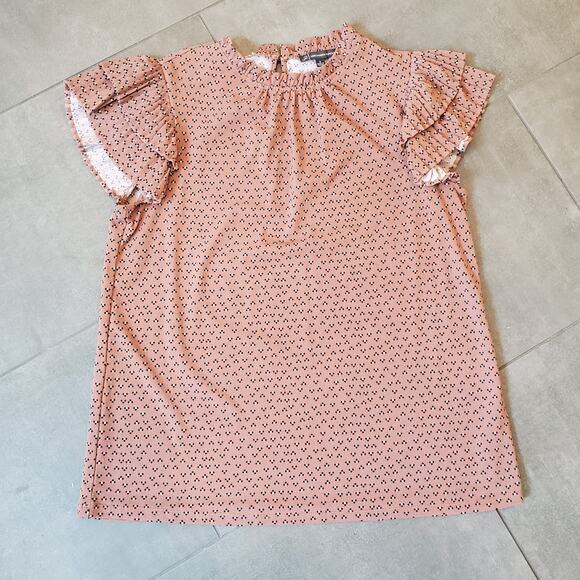 NWOT Adrianna Papell Women’s Mauve Printed Ruffled Neck Cap Sleeve Blouse - S - Picture 1 of 6